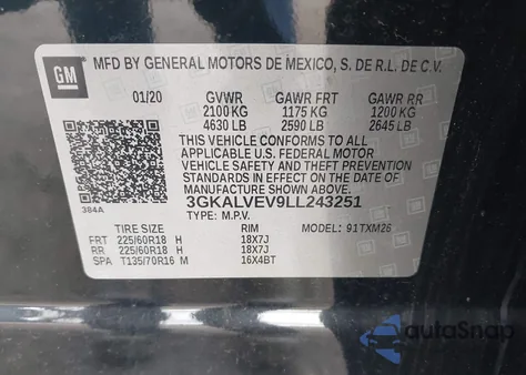 2020 GMC Terrain Awd Slt из США, поврежденный, VIN 3GKALVEV9LL243251